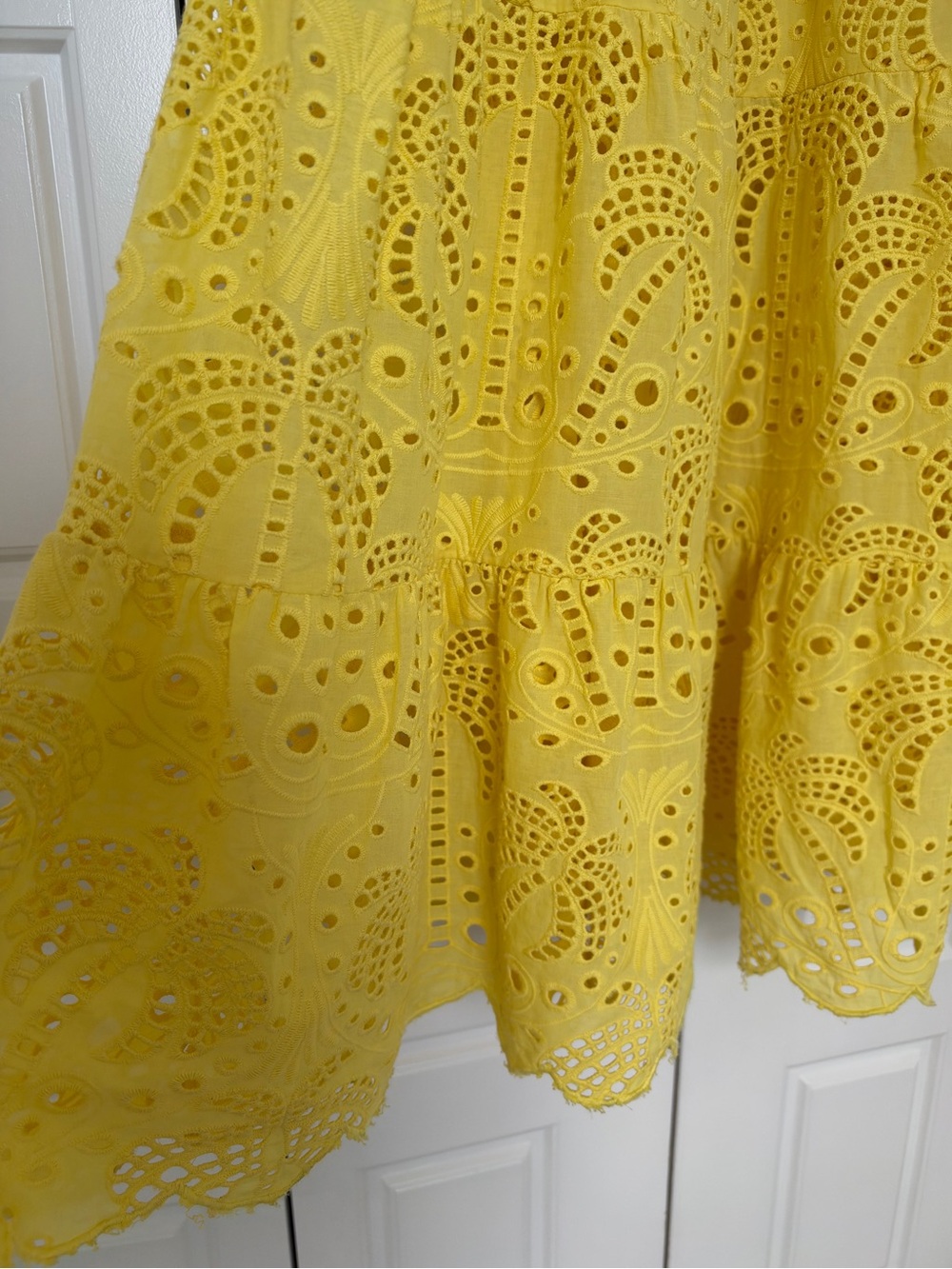 🌸FARM Sunny Yellow Eyelet Tie-Front Maxi Dress size S Boho Chic Resort Coastal - Picture 4 of 15
